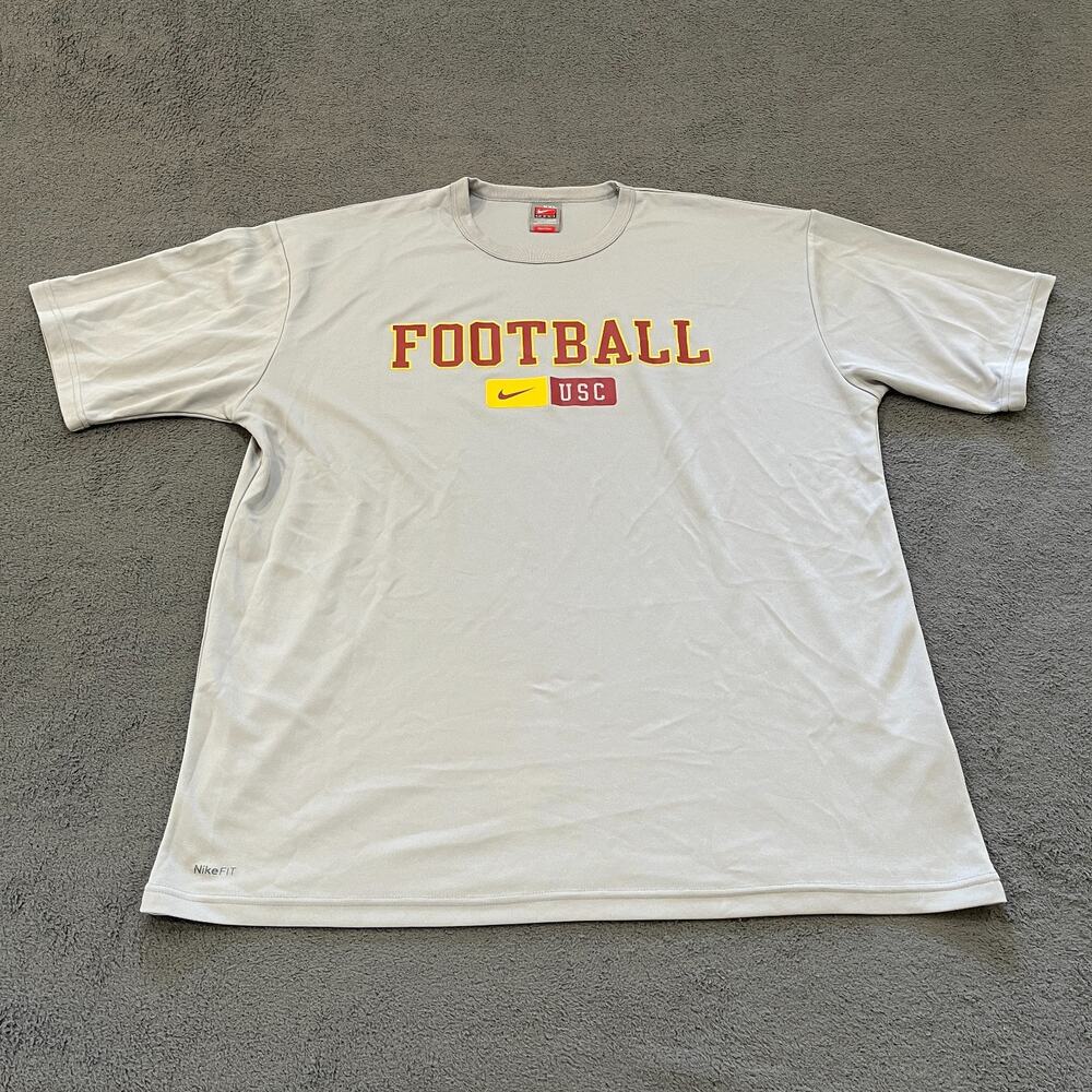 Vintage Nike USC Trojans Football Gray Short Sleeve NCAA T-Shirt Men's Size 2XL